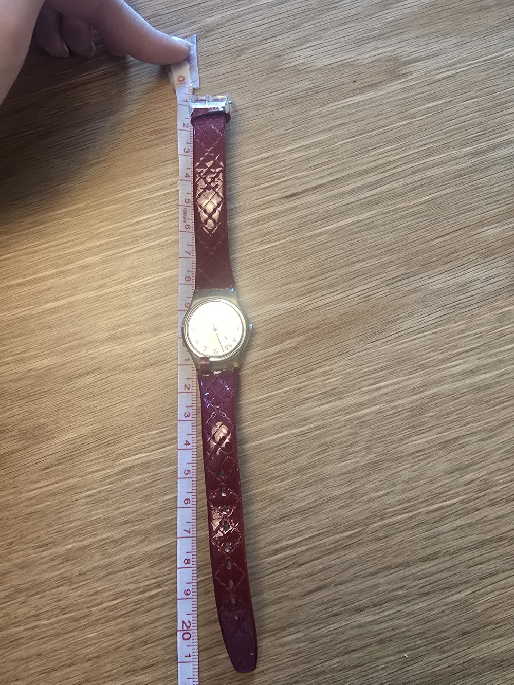 Swatch Classic Women’s Watch with Quilted Burgundy Leather Strap